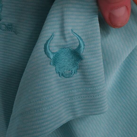 Dunning Golf Shirt Mens XXL Green Striped The Major Logo Embroidered Performance - Picture 10 of 14